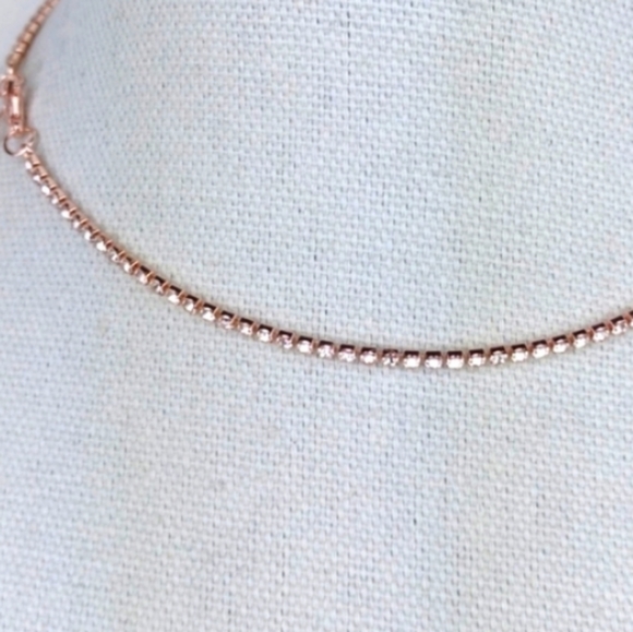 Rose Gold-Tone Priness Style Rhinestone Studded Chain Necklace - Picture 7 of 9
